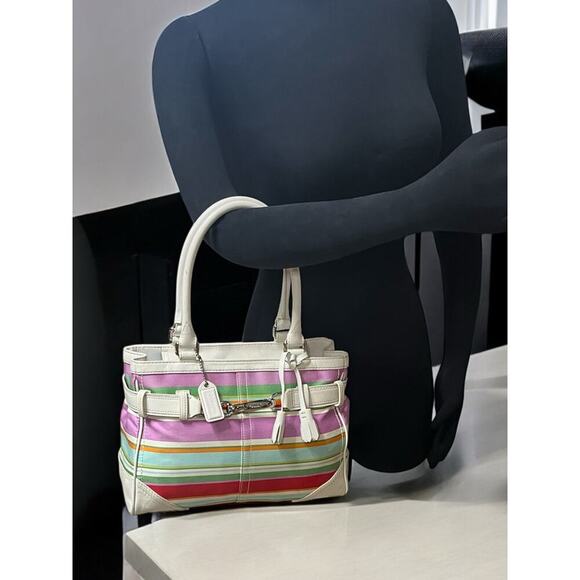 Y2K Coach F10704 Hamptons Stripe Satchel Bag & Large Wristlet - Picture 8 of 16